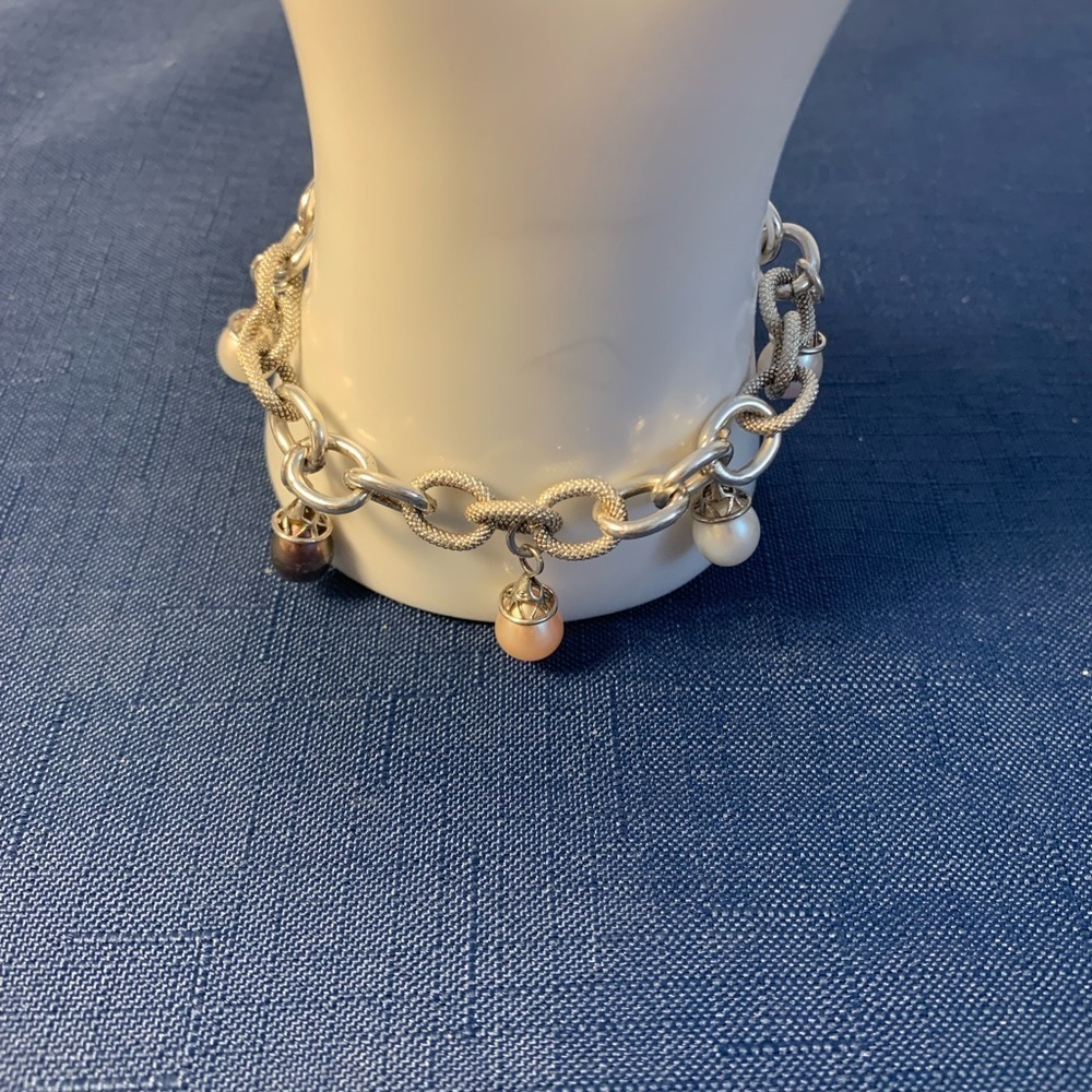 Stamped 925 Sterling Silver Bracelet with Fresh Water Pearls